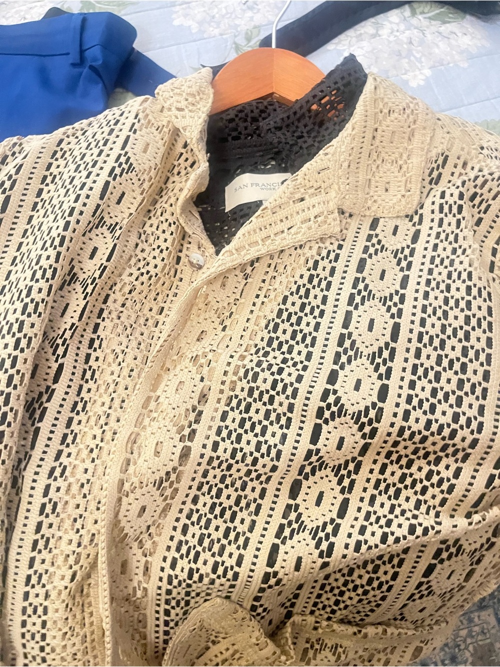Two beach wear shirts Beige and black Crochet Lace Jacket. One is M & one is L